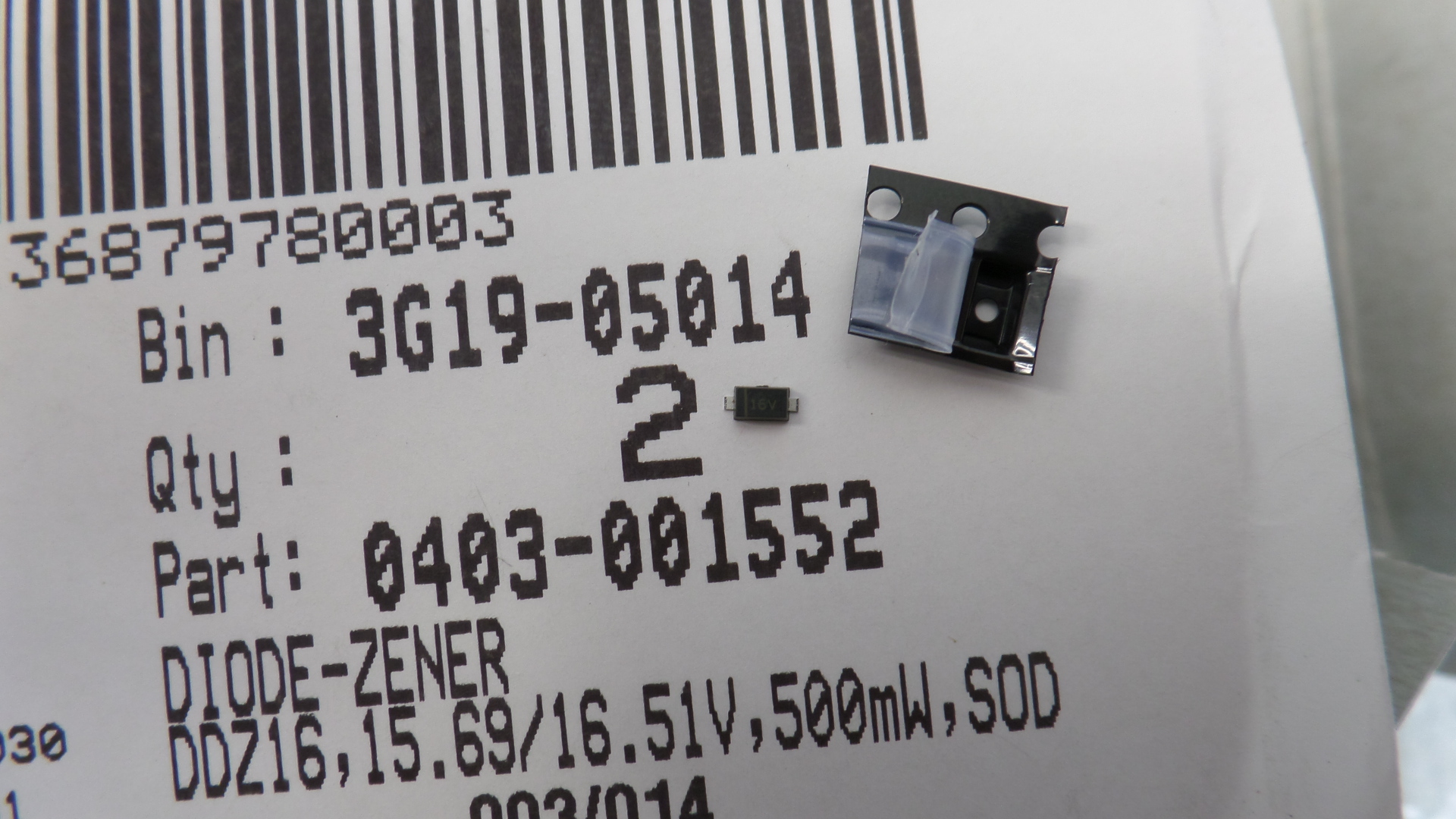 0403-001552 Диод SAMSUNG /DIODE-ZENER;DDZ16,15.69~16.51V,500MW,SOD/